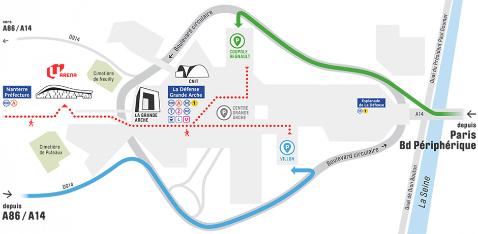 plan accès et parking U Arena La Défense