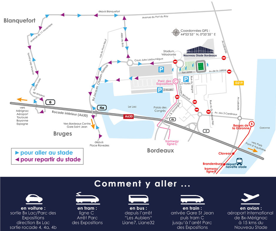 plan accès et parking Stade Matmut Atlantique