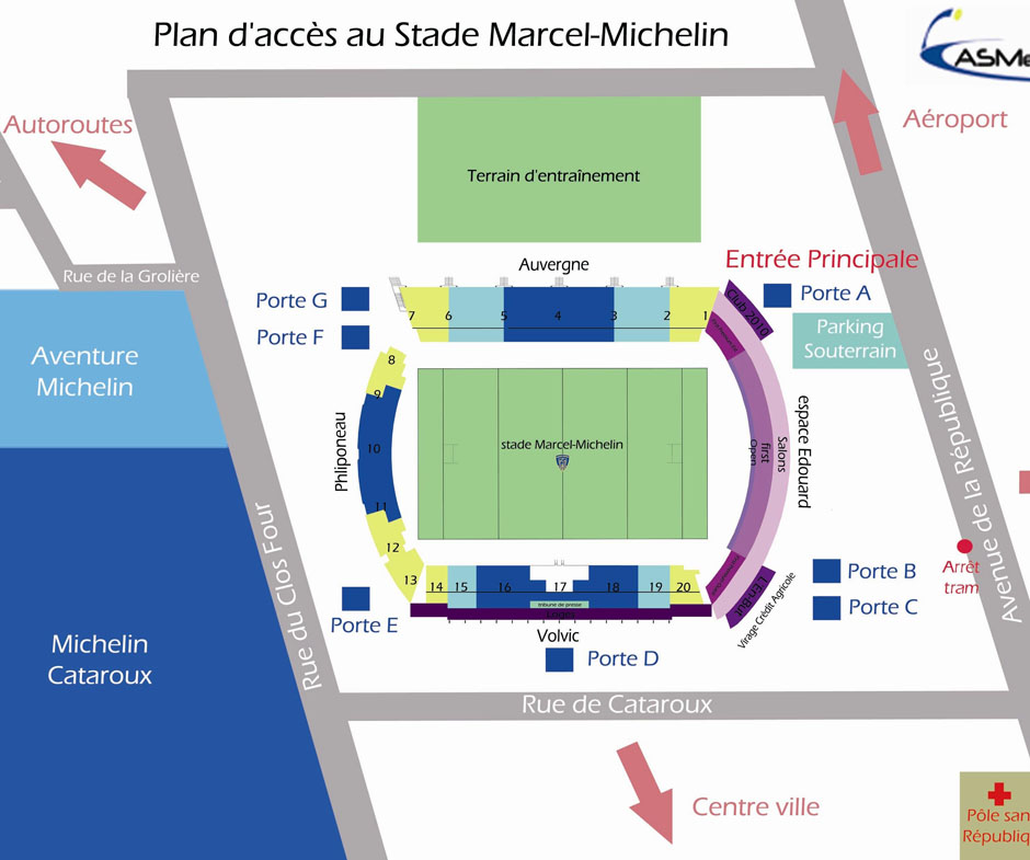 plan accès et parking Stade Marcel Michelin